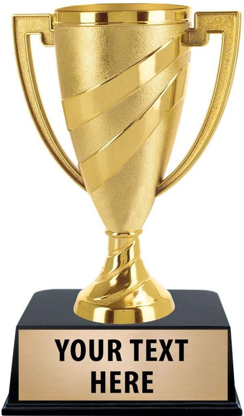 Crown Awards Gold Cup Trophies with Custom Engraving, 5.75" Personalized Gold Swirl Cup Achievement Trophy On Black Base 1 Pack