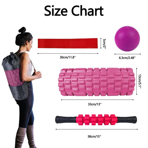 JOYENERGY 5 in 1 Foam Roller Set, Trigger Point Foam Roller Patented, Massage Stick, Massage Ball, Resistance Band for Deep Muscle Massage Pilates Yoga, Fitness Exercise for Whole Body