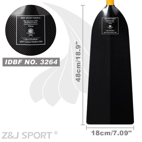 Z&J SPORT Dragon Boat Paddle Full Carbon IDBF Approved Dihedral Blade Oval Shaft (52inch)