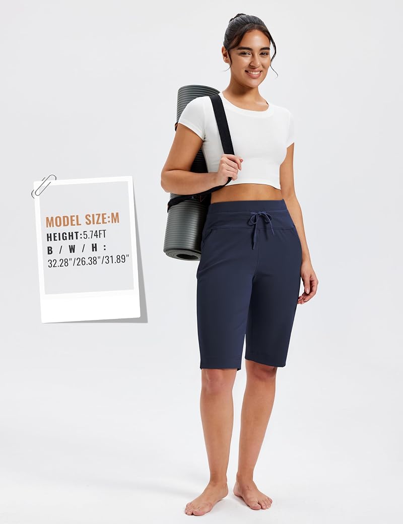 MoFiz Navy Blue 12'' Bermuda Running Shorts with 2 Zipper Pockets – High Rise, Large