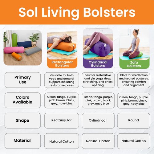 Sol Living Yoga Bolster Pillow Cylindrical Meditation Cushion Cotton Meditation Accessories for Restorative Yoga Meditation Pillow Yoga Pillow Firm Body Pillow Bolster Pillow for Legs Removable Cover