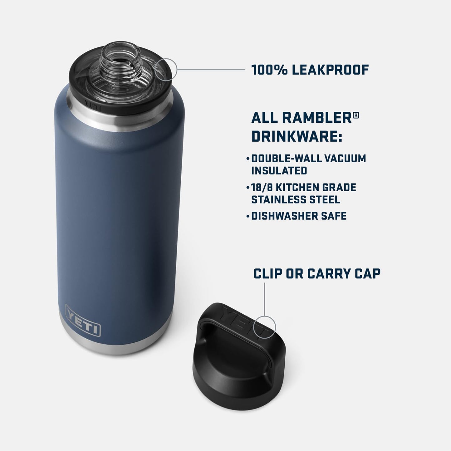 YETI Rambler 46 oz Bottle, Leakproof, Vacuum Insulated, Stainless Steel with Chug Cap, White