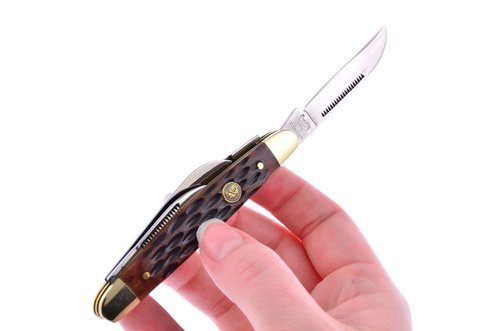 Hen & Rooster Pocket Knife 214BRPB Congress with a Brown Bone Handle German Stainless Steel Blades Closed 3.5 Inches