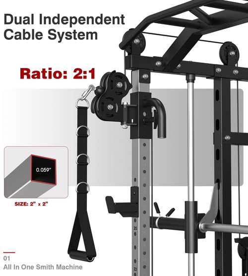 DONOW Smith Machine with Weight Stacks Power Cage Squat Rack Dual Cable Crossover Machine Home Gym Systems Station LAT Pull Down DN-DS939B 320lbs Cement Weights