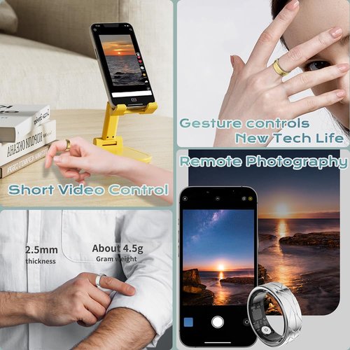 Smart Ring Fitness Tracker Sleep Tracking Heart Rate Monitor Pedometer, Waterproof Activity Tracker Fitness Ring Steps Counter, Gesture Controls for Short Video, 8 Days Last, Classical Silver, #9