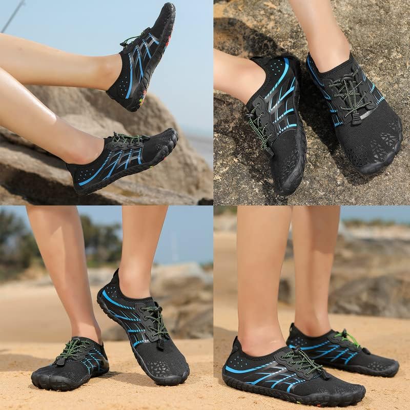 Water Shoes for Men and Women Quick Dry Aqua Barefoot Shoes Black Blue 11 Women / 10 Men