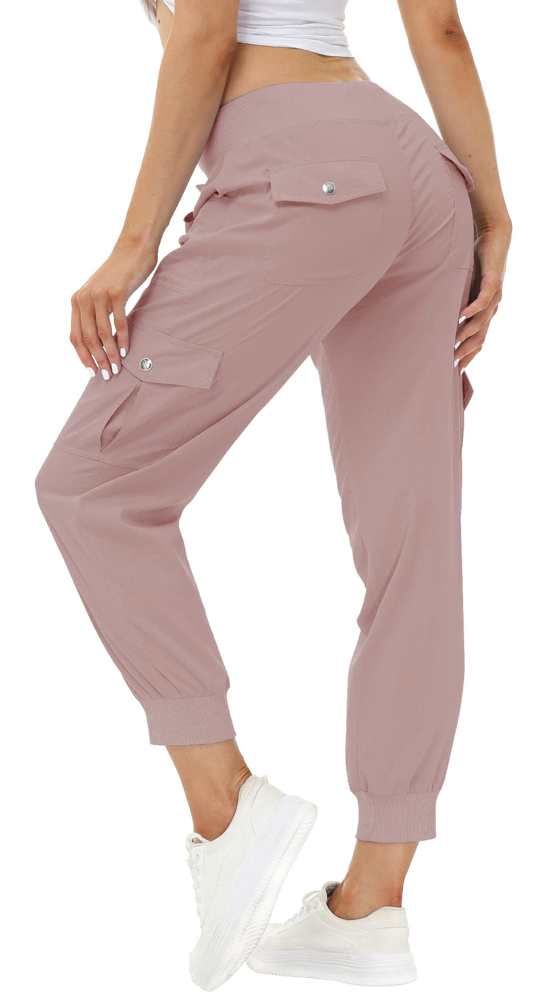 MoFiz Hiking Cargo Pants for Women with Pockets Lightweight Quick Dry Athletic Outdoor Summer Travel Casual Joggers Sweatpants Dusty Pink M