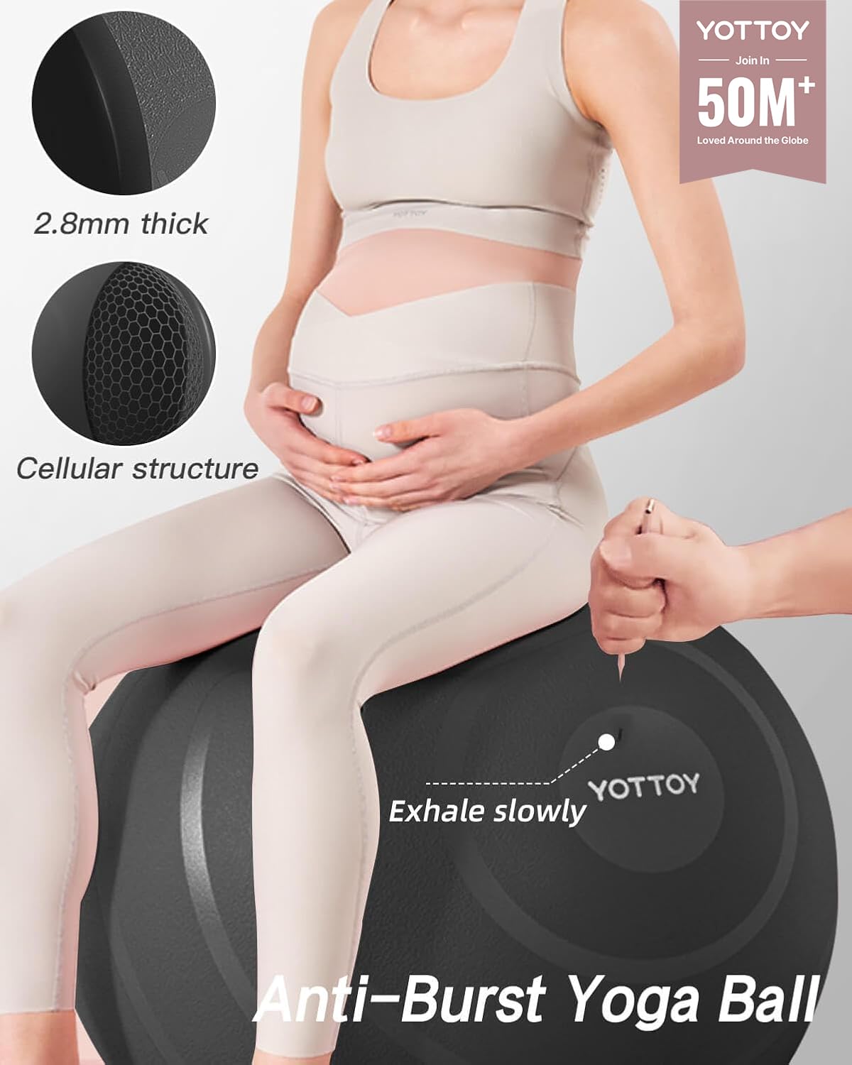 YOTTOY Anti-Burst Exercise Ball for Working Out, Yoga Ball for Pregnancy,Extra Thick Workout Ball for Physical Therapy,Fitness with Pump (Dark)