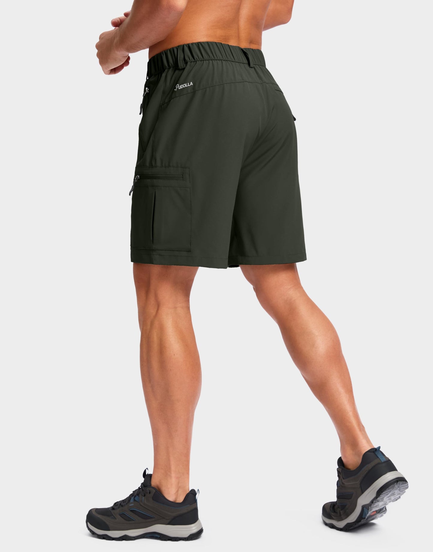 Pudolla Men's Hiking Cargo Shorts Lightweight 7" Travel Casual Shorts for Men Golf Work Outdoor with 5 Zipper Pockets(Army Green XX-Large)