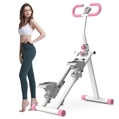 Stair Stepper for Home Gym Exercise, Vertical Climber Exercise Machine for Full Body Workout, Compact Folding Cardio Exercise Climber with Adjustable Handlebar (Pink)