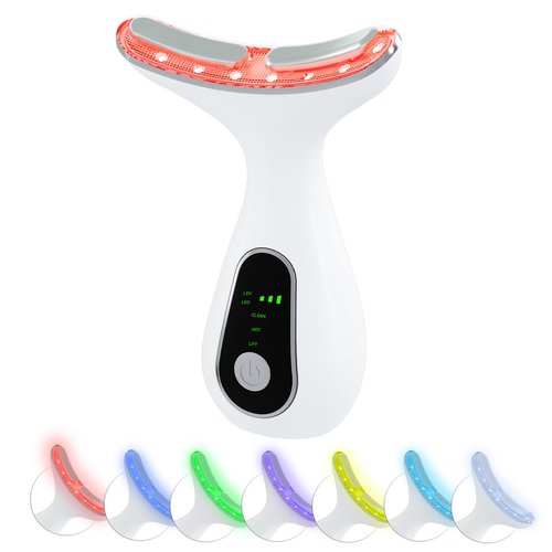 HOTORMER Face Massager Tool, Facial and Neck Massager Beauty 3-in-1 Triple Action Light, Thermal, and Vibration for Skin Care Face Sculpting Tool (White)