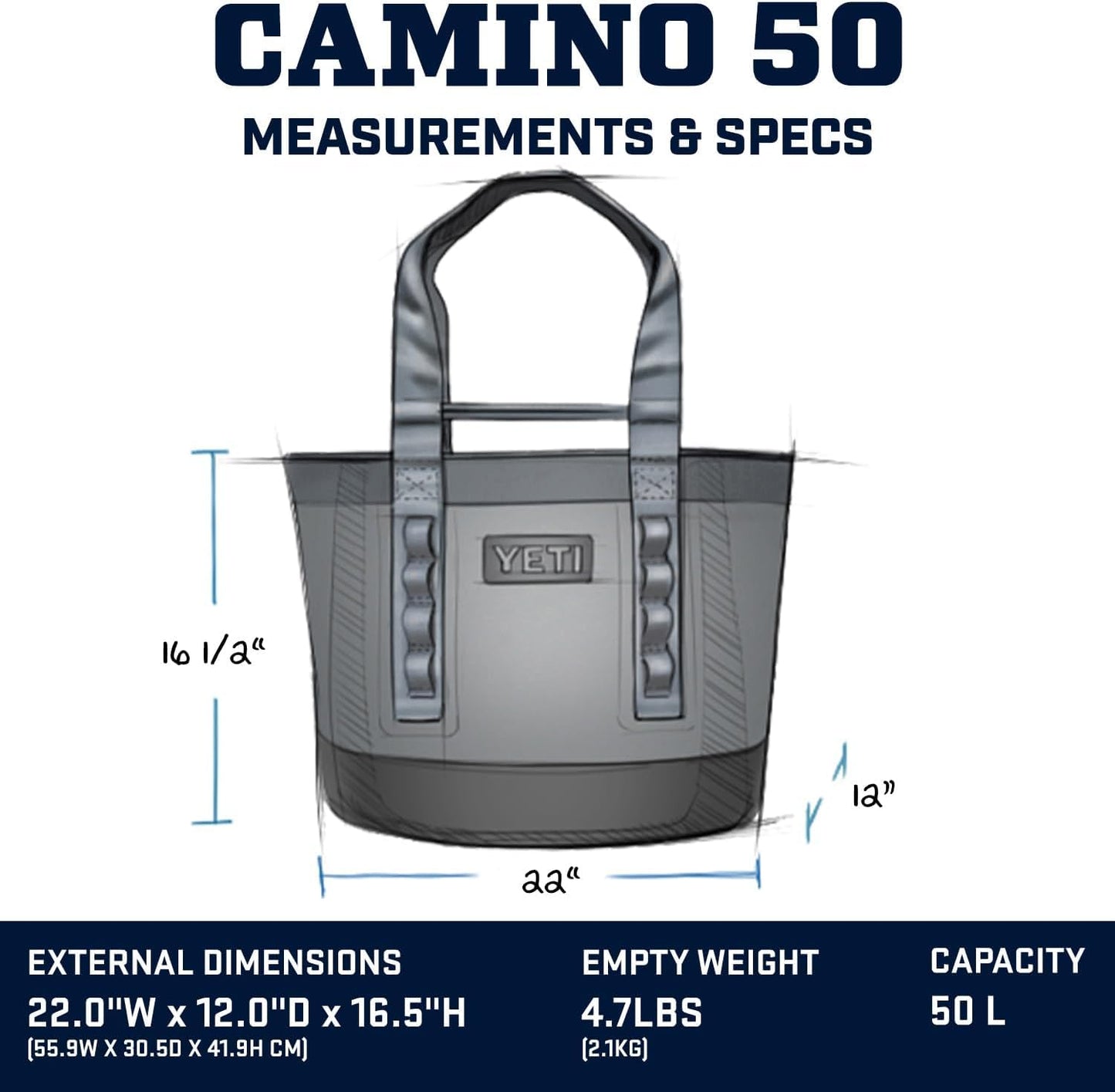 YETI Camino 50 Carryall with Internal Dividers, All-Purpose Utility, Boat and Beach Tote Bag, Durable, Waterproof, Ridegeline