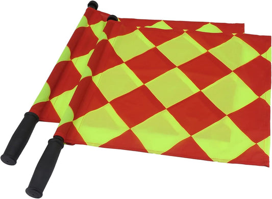 2PCS Soccer Referee Flag, JAYO Professional Linesman Flag for Official Soccer Events, Soccer Linesman Flag with PU Zipped Carrying Bag, Waterproof Referee Flag, Yellow and Red Diamond Pattern