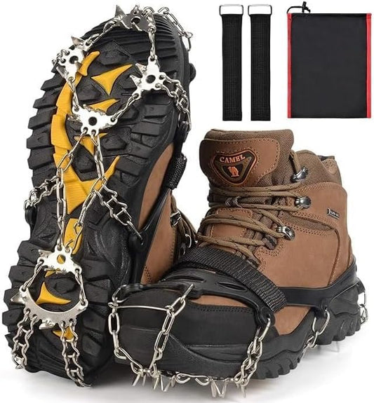Ice Trekkers for Boots - Crampons Ice Cleats Traction Snow Grips for Boots Shoes with 23 Stainless Steel Spikes Anti Slip for Walking,Hiking,Climbing,Fishing and Mountaineering (Large)