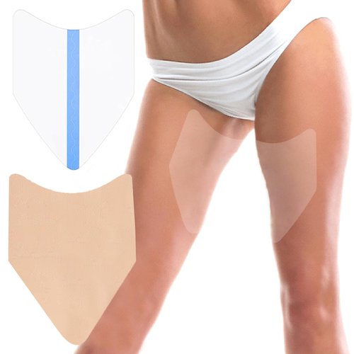 WOLAIYE Thigh Lift Anti Chafing Friction Tape Patches, Chafe Protection Thigh Inner Adhesive Sticker, Clear Invisible Waterproof Skin Pads, 12PCS
