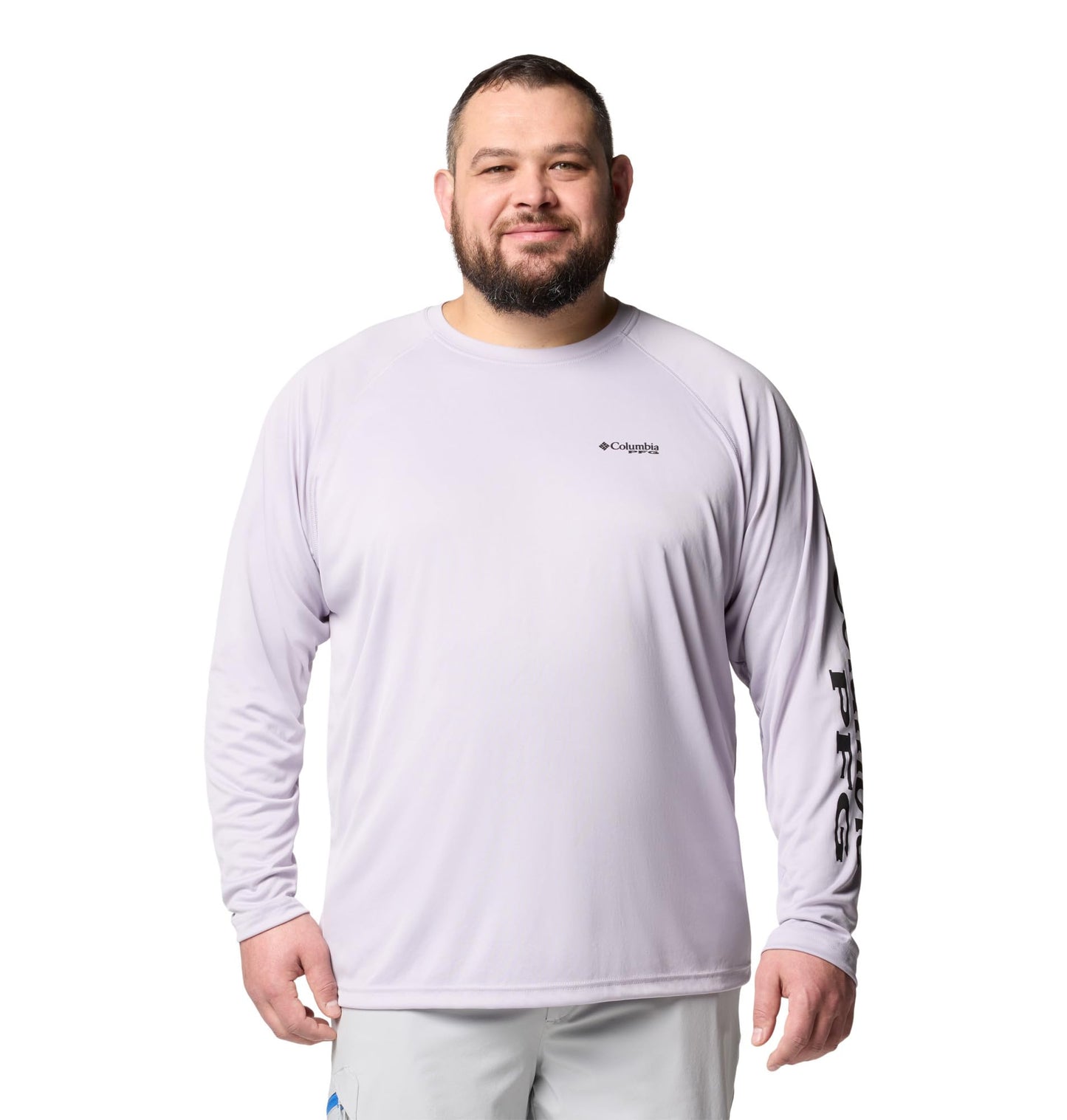 Columbia Men's PFG Terminal Tackle Long Sleeve Fishing Shirt, Lavender Pearl/Black Logo, X-Small