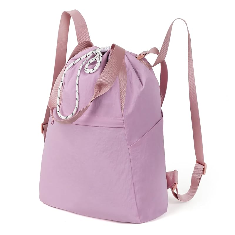 Valleycomfy Waterproof Drawstring Backpack with Wet Pocket - Purple