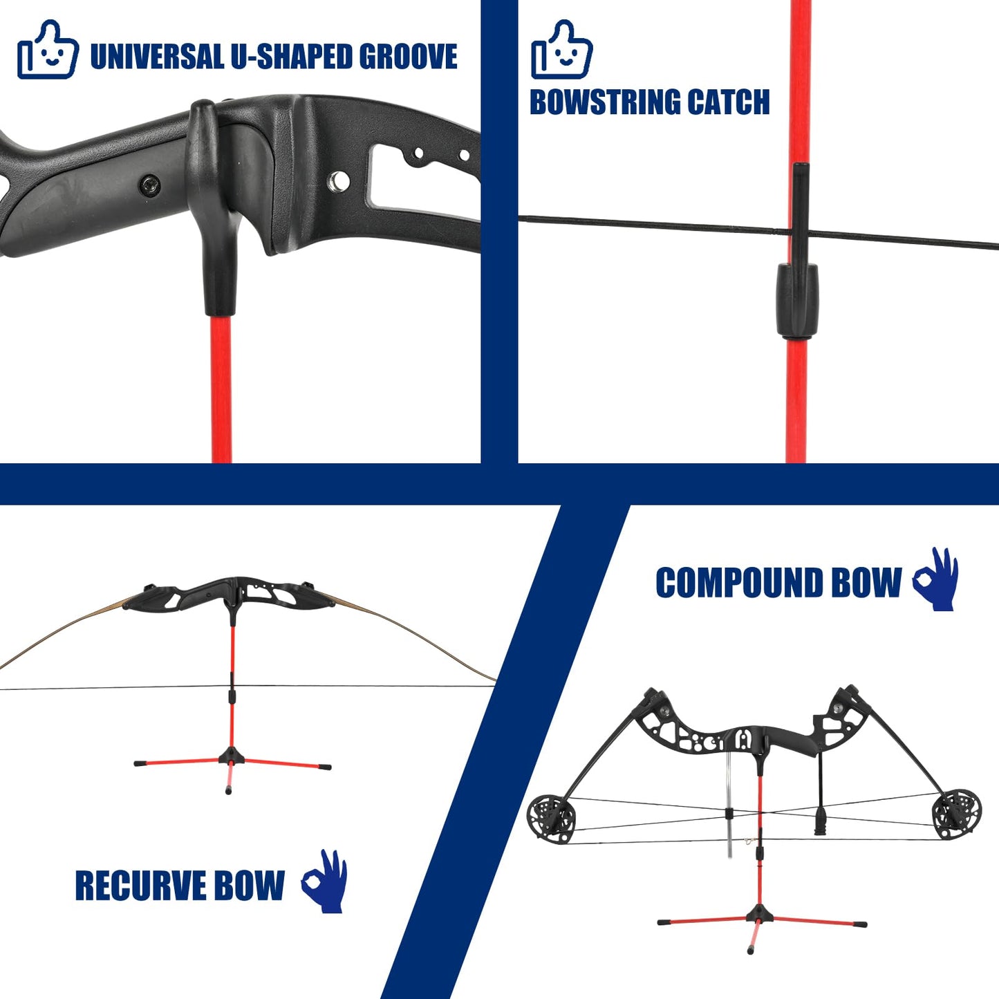 FENJANER Archery Bow Stand for Recurve Bow Glassfiber Lightweight Bow Holder Rack Legs for Compound Bow (Red)