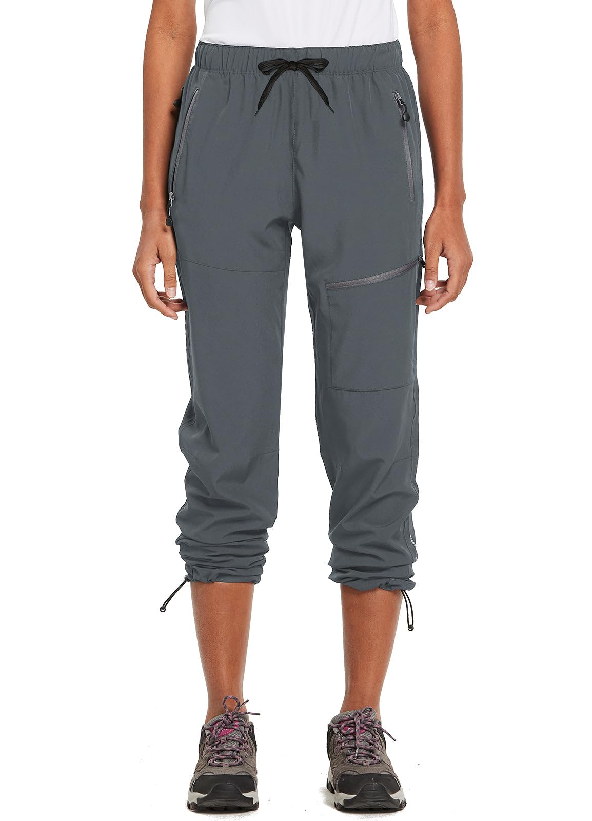 baleaf Cargo Pants for Women Petite Joggers Lightweight Quick Dry Pant Water Resistant 27'' Travel Workout Athletic Trip 27''-Dark Gray 2XL