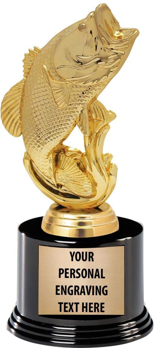 Crown Awards Fishing Trophies with Custom Engraving, 7.25" Personalized Largemouth Bass Fish Trophy On Deluxe Round Base 1 Pack