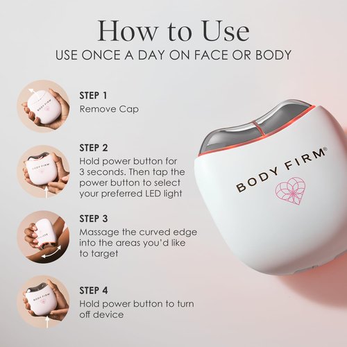 BODY FIRM Crepe Erase Skin Revitalizing Tool, Red Light Therapy Device, Lift & Smooth Body & Neck, Portable Handheld Heat & Vibration Beauty Tool for Skin Care Absorption & Body Repair