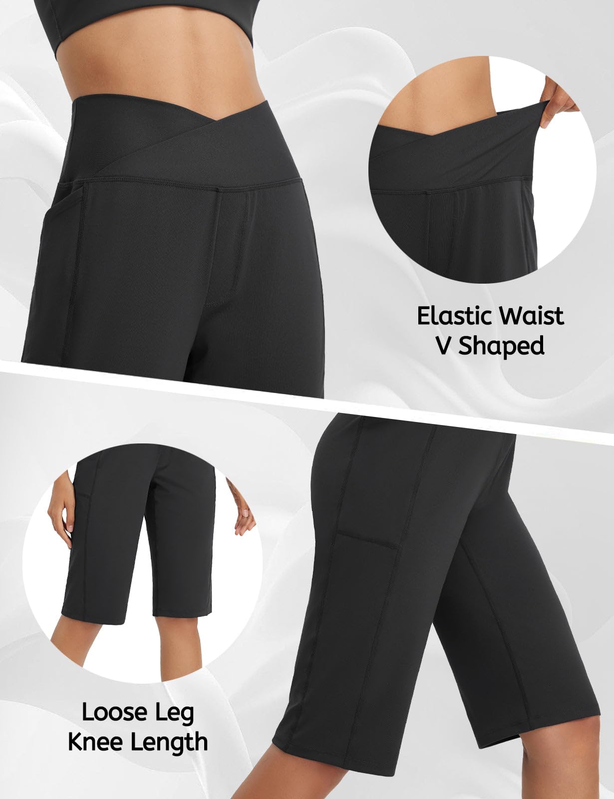 baleaf Bermuda Shorts for Women Knee Length 14" Long Shorts with Pockets Athletic Summer Casual Walking Black L