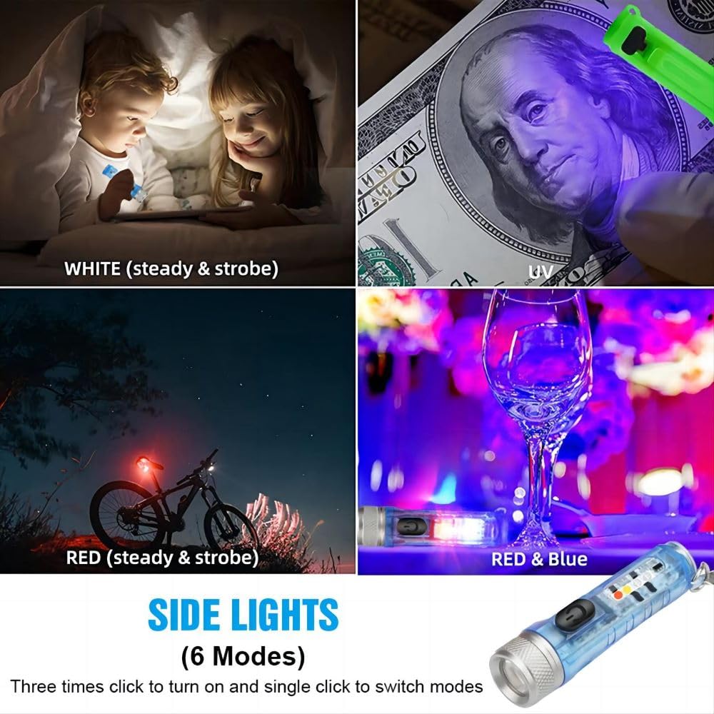 Dewould Mini USB-C LED Keychain Flashlight,Instantaneous On,Lock Mode,400 Lumen Mini Rechargeable Flashlight with EDC Small Size,10 Modes,Perfect for Gift Camping Emergencies Outdoor(White)