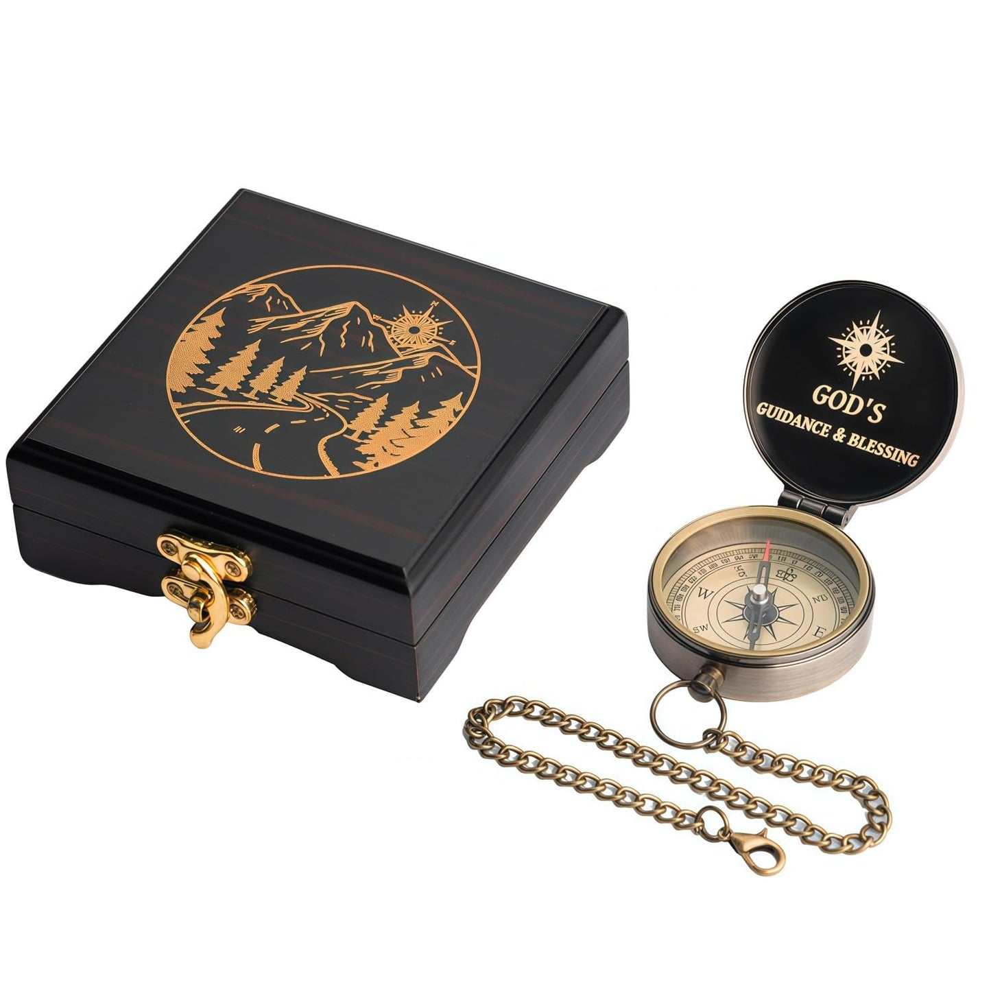 Trust in The Lord Compass - Proverbs 3: 5-6 Engraved Compasses, Wood Box Greeting, Inspirational Gift Men, Christian Boys Baptism Gifts, Graduation Day with Wooden Box