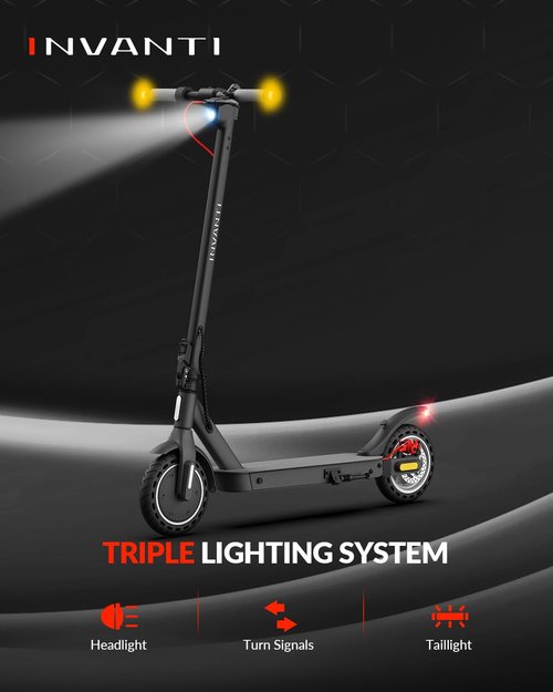 INVANTI E30 Electric Scooter, 350W Motor, 20Miles Range & 18 MPH, Turn Signals, Smart APP, 8.5" Solid Tires, Foldable Commuter Electric Scooter with Rear Suspension and Dual Brakes for Adults and Teen