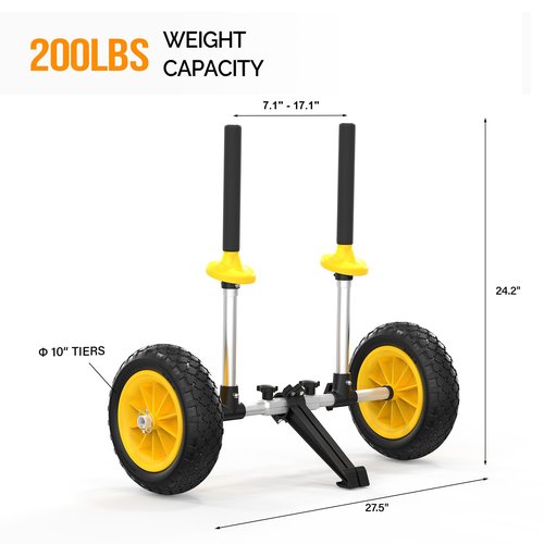 Bonnlo Kayak Trailer, Strap Free Kayak Cart with 10in Kayak Wheels, 7.1"-17.1" Adjustable Width, Detachable Kayak Dolly with Kickstand
