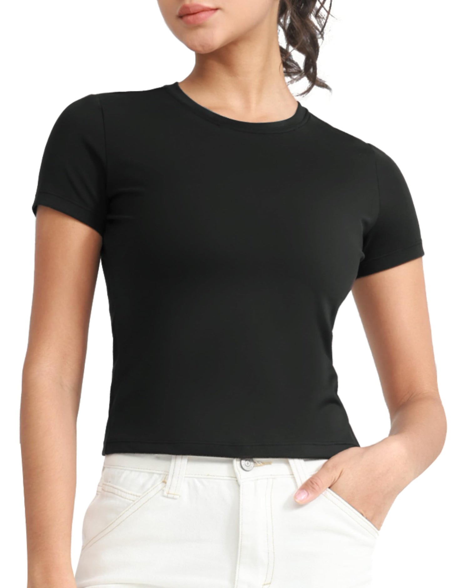 THE GYM PEOPLE Women Workout Crop Tops Short Sleeve Slim Fit Yoga T Shirt