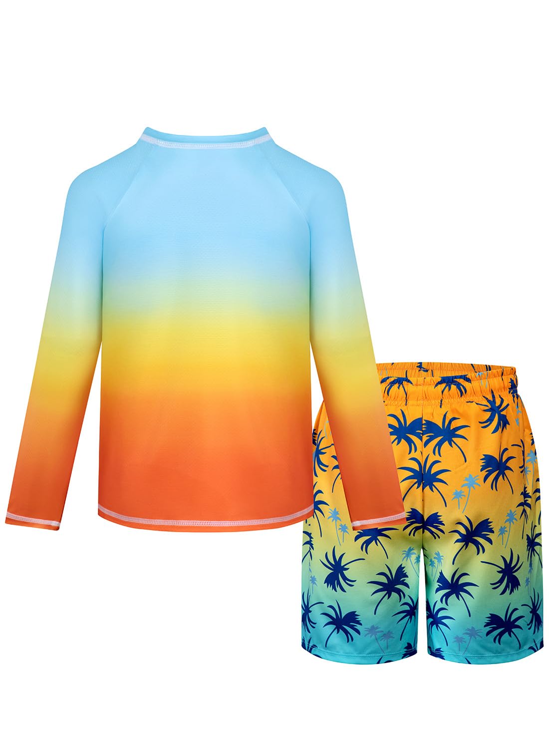 Belovance Boys Two Piece Rash Guard Swim Set Toddler Kids Long Sleeve Bathing Suit Swimwear Shirt with Trunks Swimming Suits Surfing Beach Clothes Quick Dry 5t Size 6 Blue Orange Coconut Tree