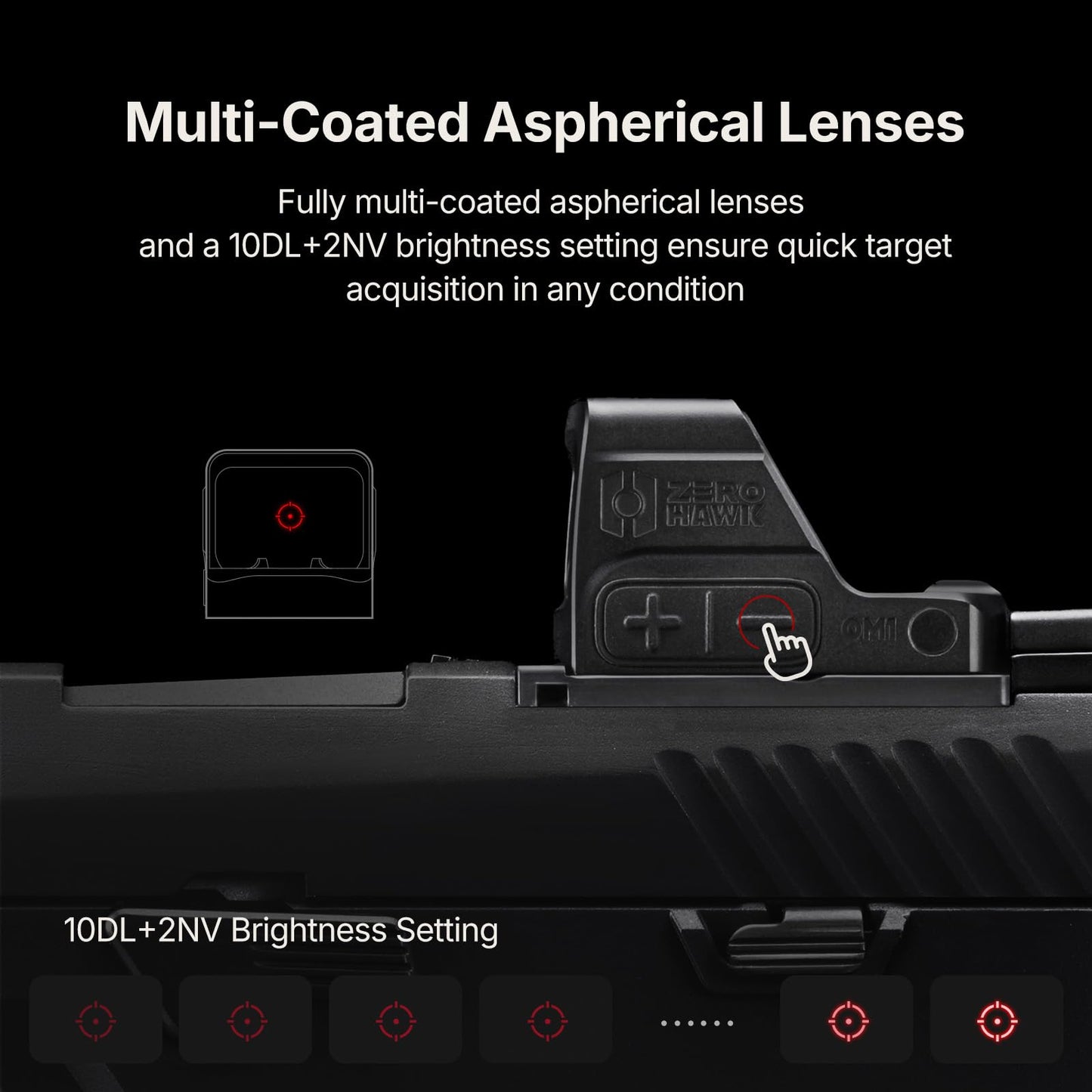 ZEROHAWK OM1 Red Dot Sight, 2 & 32 MOA Multi Reticle System Micro Reflex Sight for Pistol, RMSc/K Footprint with MOS/RMR to RMSc Adapter, Parallax-Free Open Sight