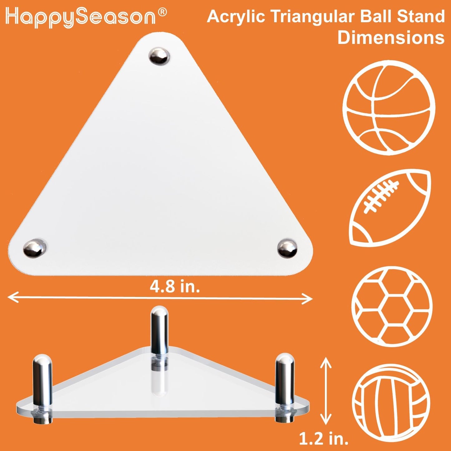 Happyseason 3-Pack Acrylic Football Stand, Basketball Stand with Stainless Steel Rods, Soccer Ball Holder, Volleyball Holder, Round-Edge Rack for Balls, Easy to Assemble (Clear)