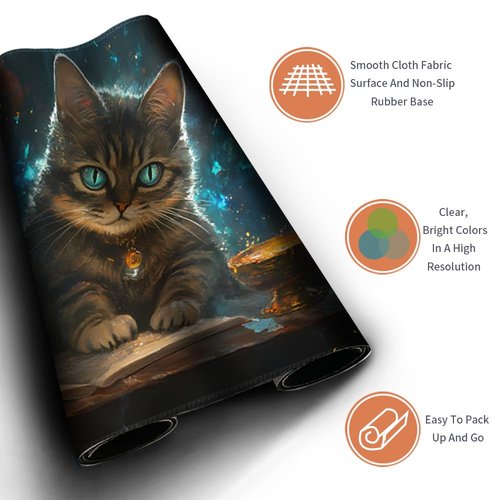 Playmat for MTG (Stitched) Size 24x14 inches, Including Storage playmat Bag - Very Suitable for Amateur Enthusiasts TCG MTG playmat and Card Areas(Researching Cats-No Zone)