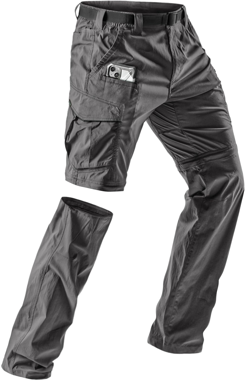CQR Men's Convertible Cargo Tactical Pants, Water Resistant Outdoor Hiking Pants, Zip Off Lightweight Stretch Work Pants, Runyon Cargo W/Belt Charcoal, 34W x 32L