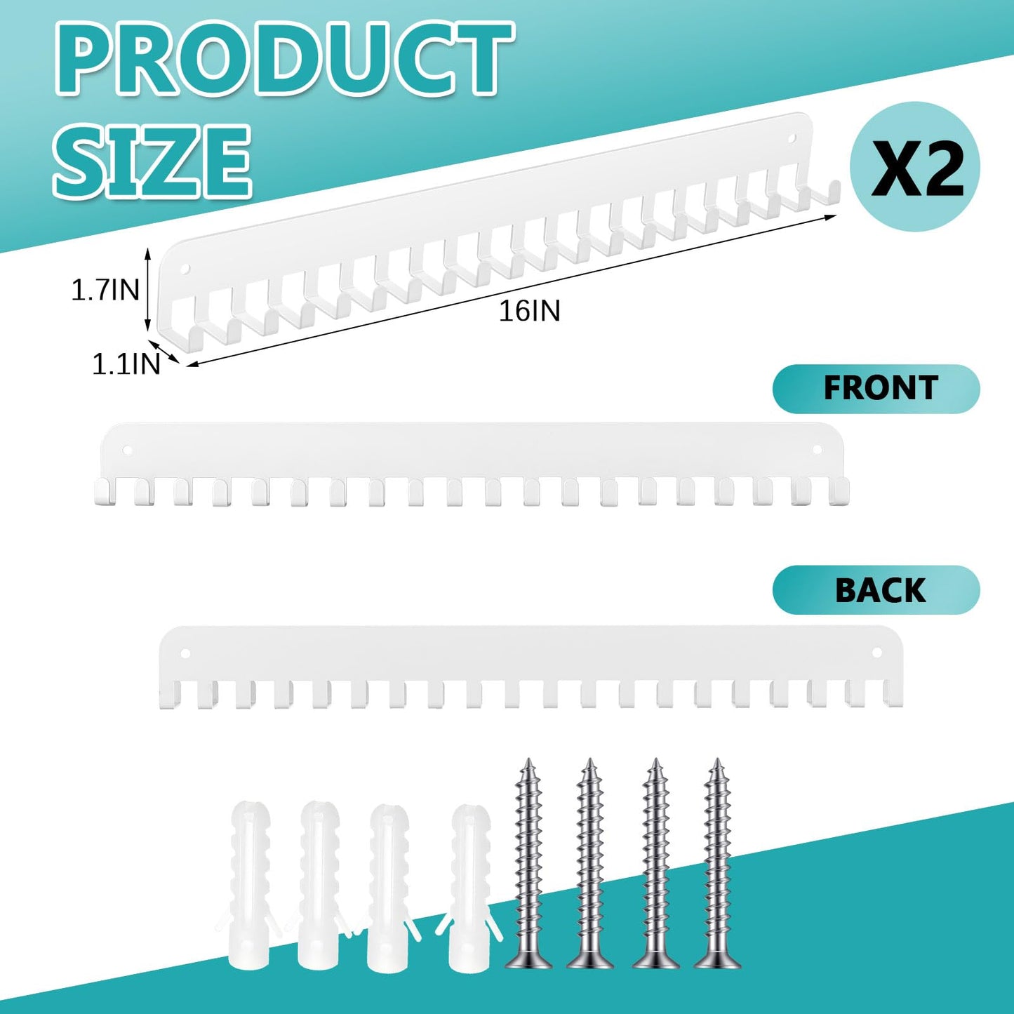 Geetery 2 2/4 Pack Medal Hanger Display with 20 Hooks Each, Steel Wall Mount Medal Holder Rack Holds 60+ Awards for Marathon Running Soccer Wrestling Gymnastics Swimming, Easy to Install (White)
