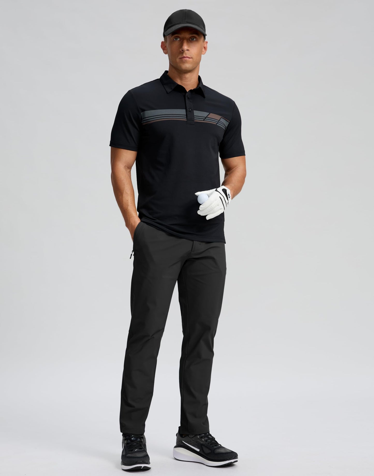 Men's Golf Shirts Dry Fit Moisture Wicking Performance Short Sleeve Collared Polo Shirts for Casual Tennis Bussiness (Black Parallelogram, S)