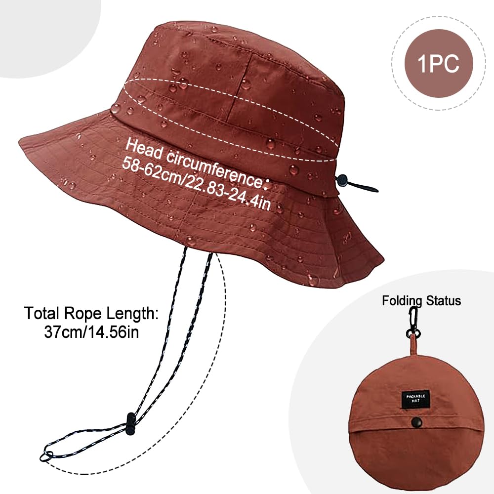 Foldable Bucket Hat for Men Women - Quick Dry Wide Brim Sun Hat with UPF 50+ UV Protection, Packable Breathable Cap for Travel, Hiking, Fishing & Beach（Brick red）