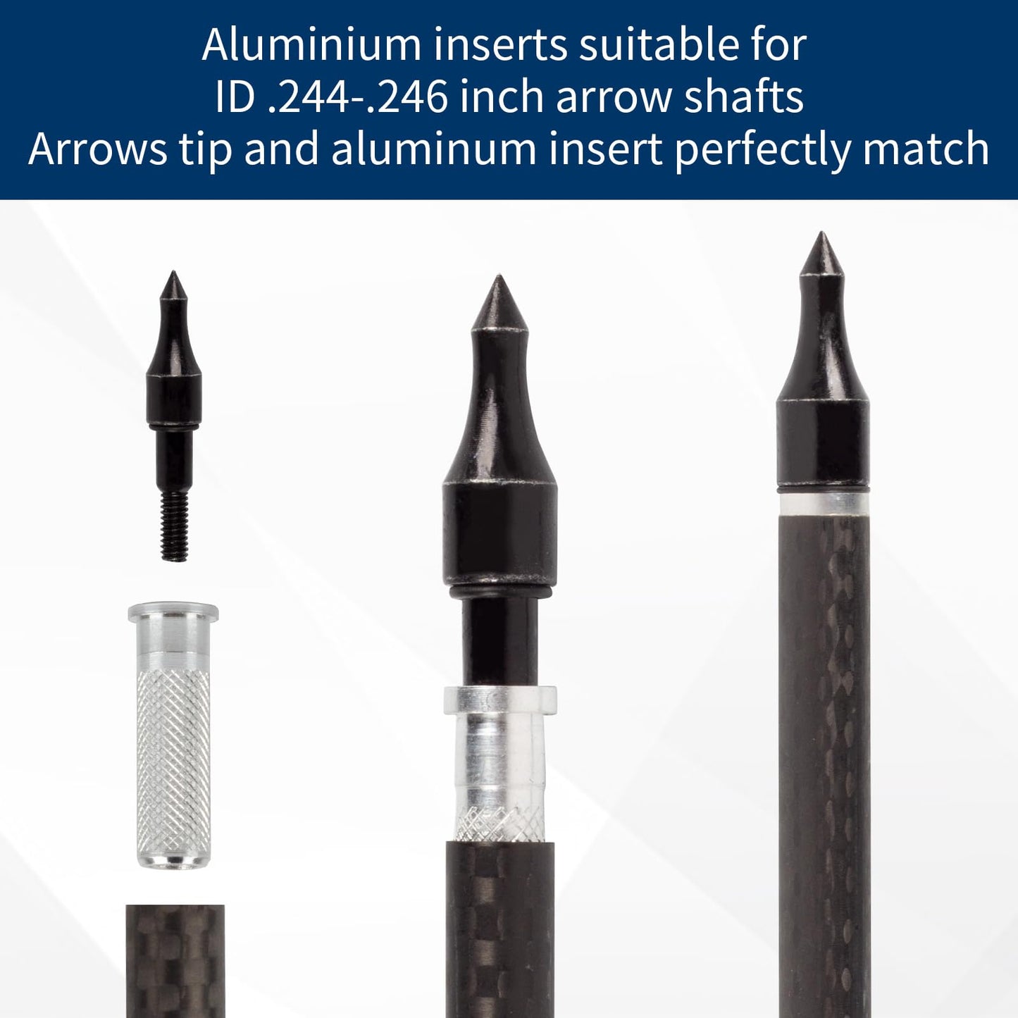 SPG Aluminum .244 Arrow Inserts for Carbon Arrows, 6.2mm Arrow Inserts for Srew-in 100 Grain Field Points Arrow Tips Archery Bow Hunting Accessories (12 Packs Insert & Point)