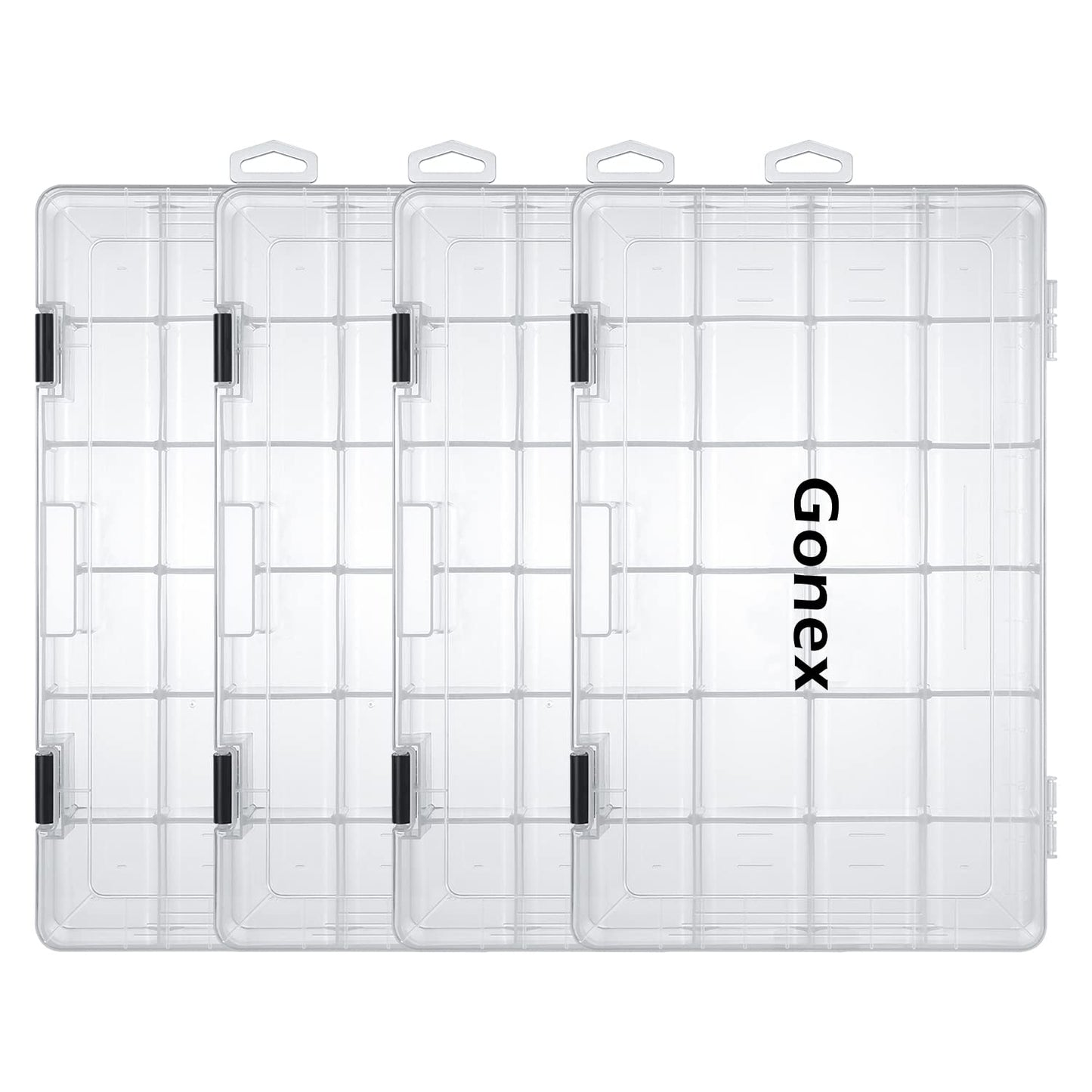 Gonex 3700 Tackle Trays 4 Packs, Transparent Fishing Tackle Boxes Organizer and Storage with Adjustable Dividers, Plastic 3700 Tackle Boxes for Lures, Hooks, & Other Accessories
