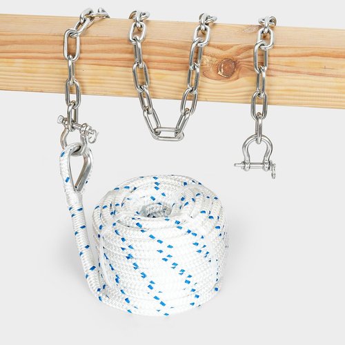 FUCNEN 1/2" Boat Anchor Rope 100 FT with 316 Stainless Steel Chain 1/4" x 6 FT, 5/16" Anti-Off Shackles and 1/2" Thimble, Anchor Rode for Mooring, Boats Pontoon, Deck, Fishing, Sail
