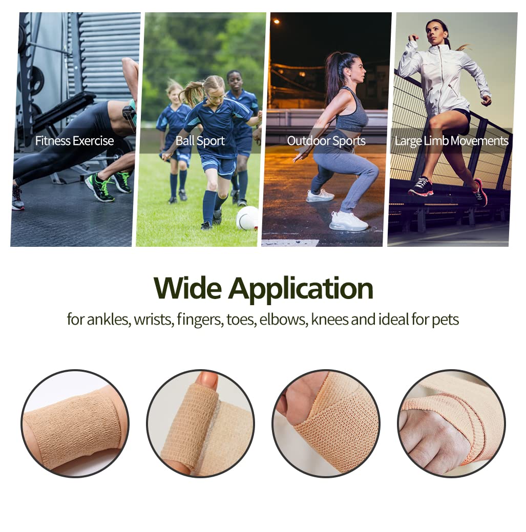 2" Self Adhesive Bandage Wraps, 6pcs Vet Wraps, Orange, 5 Yard Self Adherent Wraps for Sports, Wrist, Ankle and Swelling