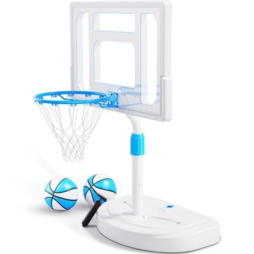 Skytime Pool Basketball Hoop, Rust-Proof 32" Portable Basketball Hoop Poolside, Height Adjustable Swimming Pool Basketball Goal Set with Fillable Base,2 Balls, Perfect for Swimming Pool & Home Play