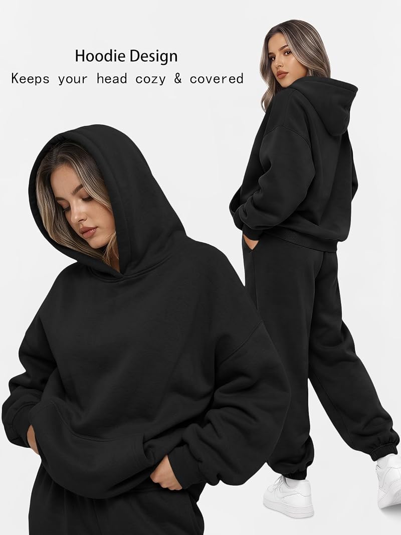 Automet Womens 2 Piece Lounge Sweat Set - Black XL (XX-Large) Cotton-Poly Fleece