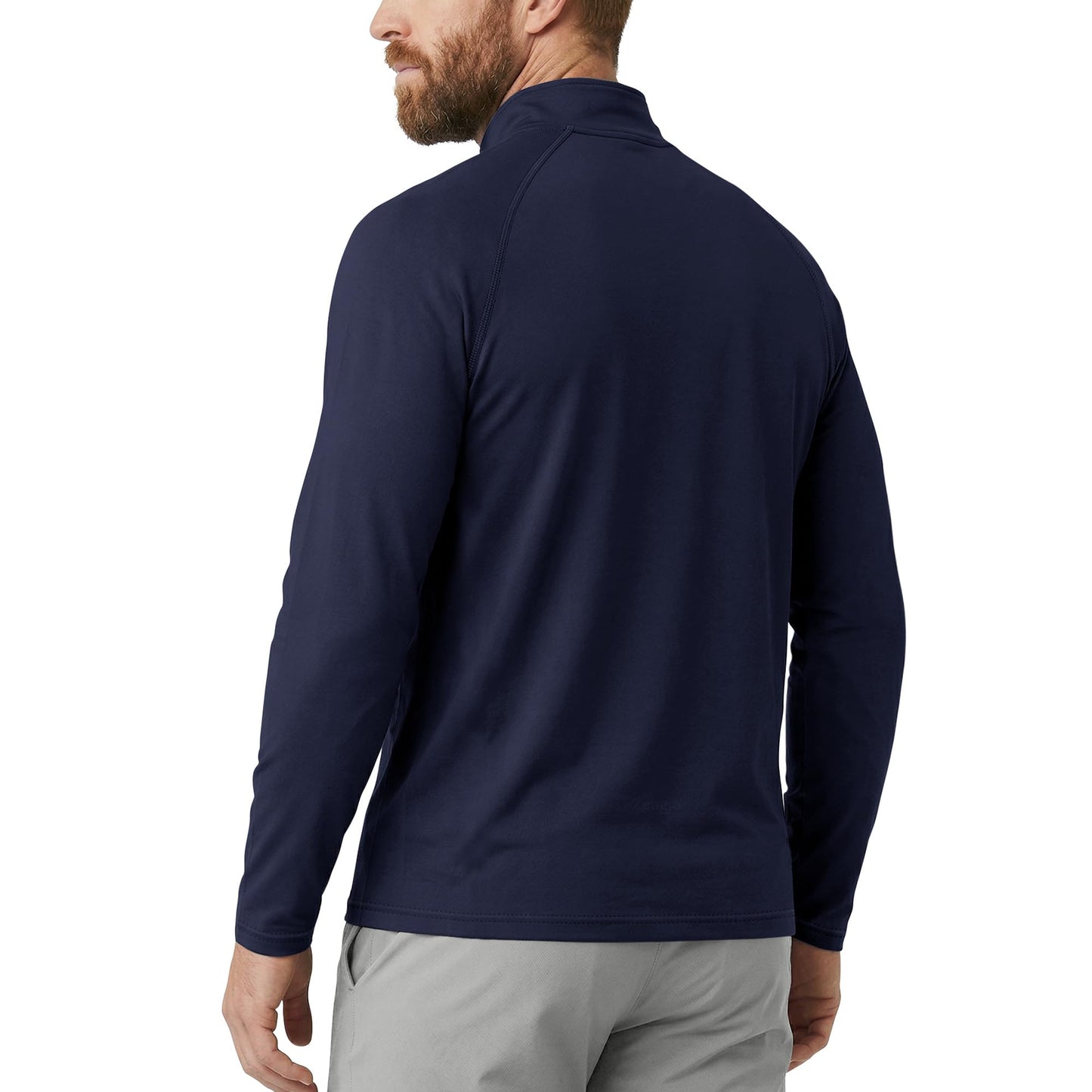 Zengjo Mens 1/4 Zip Long Sleeve Shirt(Midnight Navy,L)