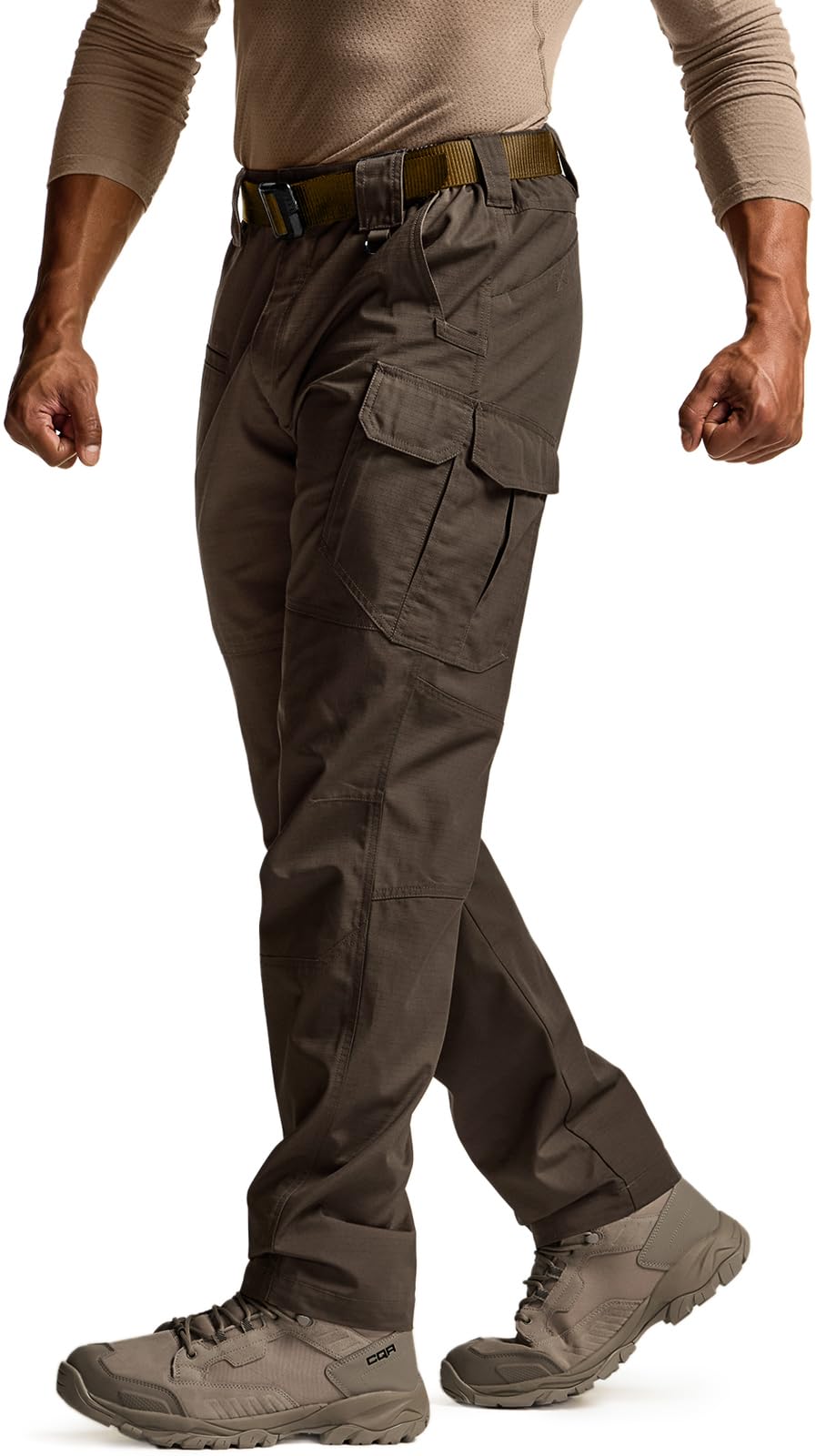 CQR Men's Tactical Pants, Water Resistant Ripstop Cargo Pants, Lightweight EDC Work Hiking Pants, Outdoor Apparel, Raider Mag Pocket Dark Brown, 38W x 32L