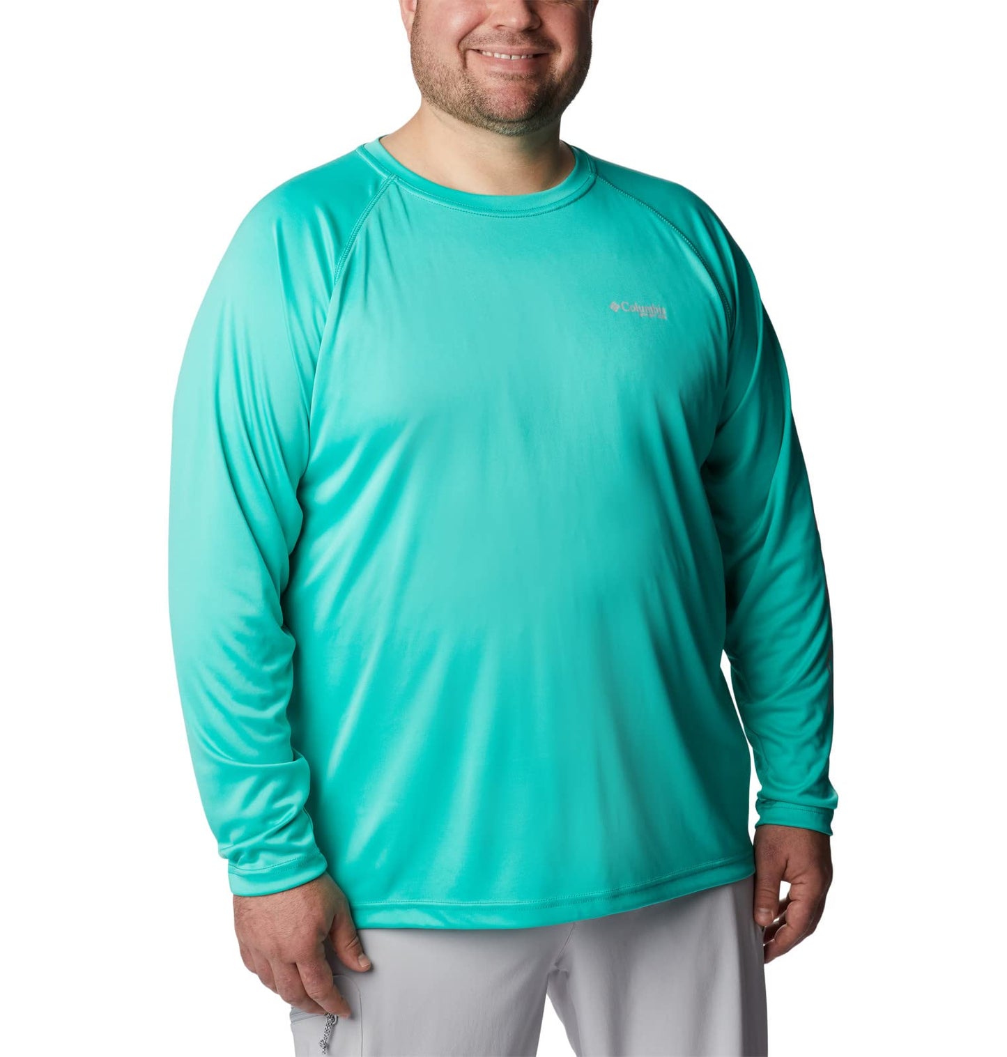 Columbia Men's Terminal Tackle Long Sleeve Shirt, Electric Turquoise/Cool Grey Logo, XX-Large