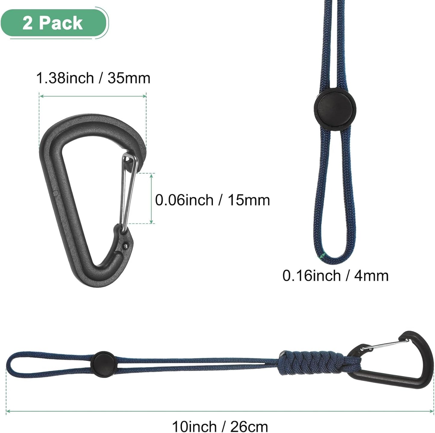 2-Pack Paracord Keychains with Clips, 10 Inch Braided Lanyard Strap D Ring Adjustable Buckle Backpack Accessories for Camping/Hiking/Fishing/Traveling/Outdoor [Dark Blue]