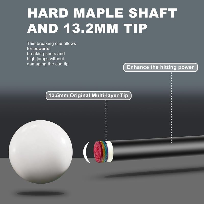 HomeSeason 58in 21oz Fiberglass Pool Cue with 8.3in Extension, Leather Case - 12.5mm Tip, Low-Deflection